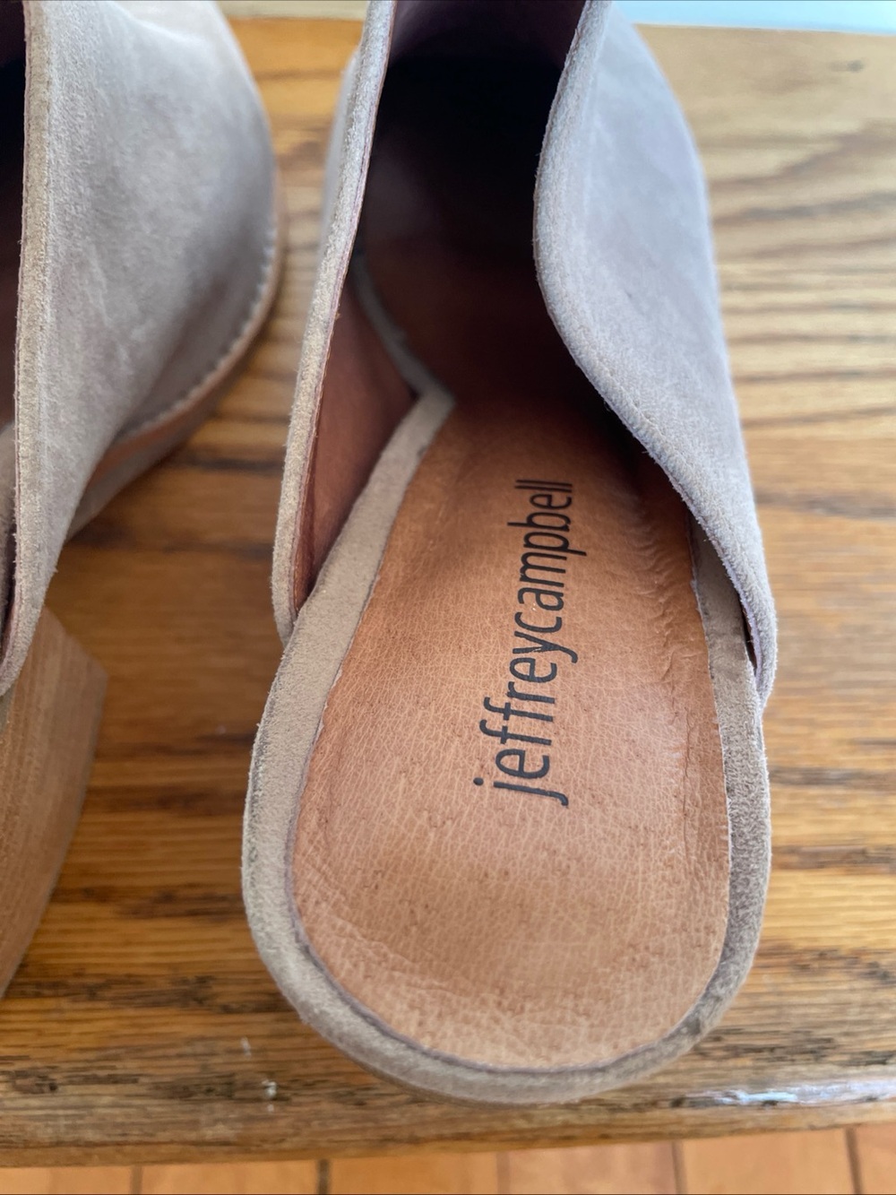 Jeffrey Campbell Shoes Taupe Gray Suede Mules Favela Women’s 6.5 Block Heel - Picture 12 of 14